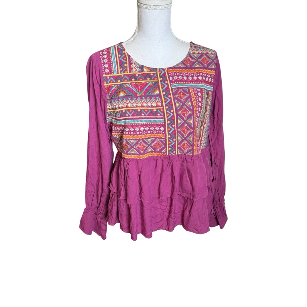 Savanna Jane Embroidered Peasant Blouse in Magenta Small - Picture 1 of 6